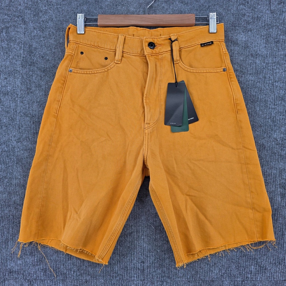 G-Star RAW Type 89 Bermuda Shorts Dull Yellow Denim Raw Hem Size 24 NWT